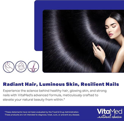 Hair Skin and Nails Vitamins - Collagen Pills for Hair Growth, Biotin 5000mcg to Strengthen Nails and Glowing Skin, Hyaluronic Acid, Vitamin C, E, B6, Keratin Hair Treatment (60)