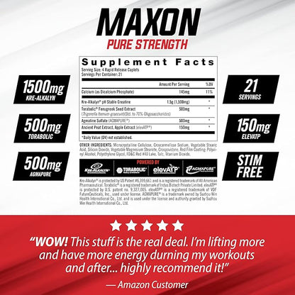 iSatori Maxon Stim Free Pre Workout Tablets, Pure Strength & Performance Formula with Kre-Alkalyn Creatine, Fenugreek, Agmapure & elevATP, Caffeine Free Pre Workout for Men, 84 Tablets