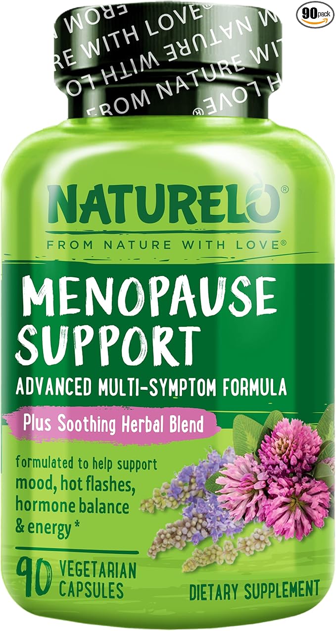 NATURELO Menopause Supplements for Women, Herbal Blend with Black Cohosh for Menopause Hot Flashes Advanced Multi-Symptom Formula 90 Capsules
