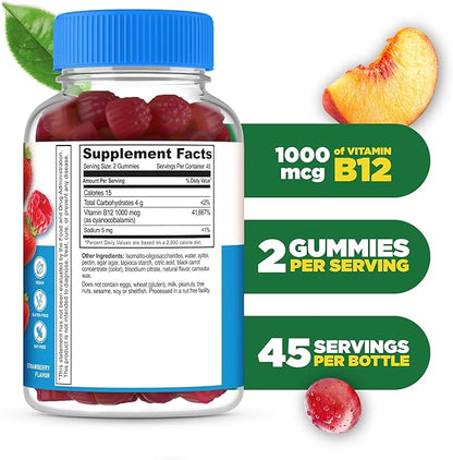 Lifeable Sugar Free Vitamin B12 Gummies | 1000 mcg | Great Tasting B12 Vitamins Gummies | Energy, Mood, and Metabolism Support | B 12 Vitamin Gummies for Men, Women, Adults | 90 Gummies