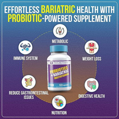 ProCare Health Probiotic Bariatric Multivitamin with Iron 45mg (60 Count) - 15 Billion CFU Bariatric Probiotic Fast Dissolving Veggie Capsules to Support Gut and Immune Health in Bariatric Patients