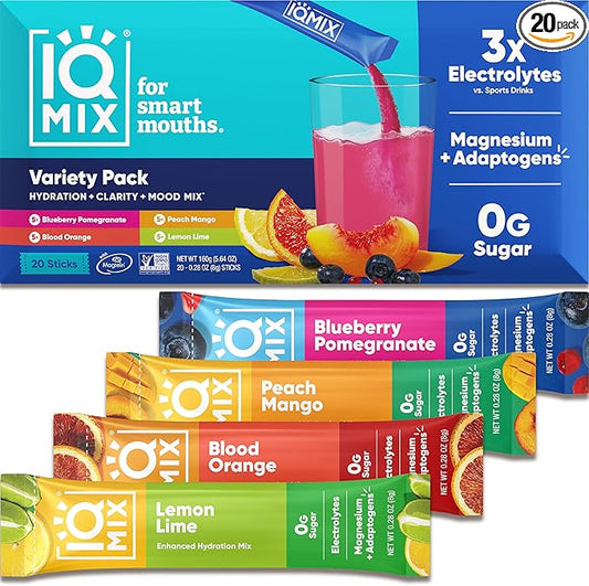 IQMIX Sugar Free Electrolytes Powder Packets - Hydration Supplement Drink Mix with Keto Electrolytes, Lions Mane, Magnesium L-Threonate, and Potassium Citrate - Variety Pack (20 Count)