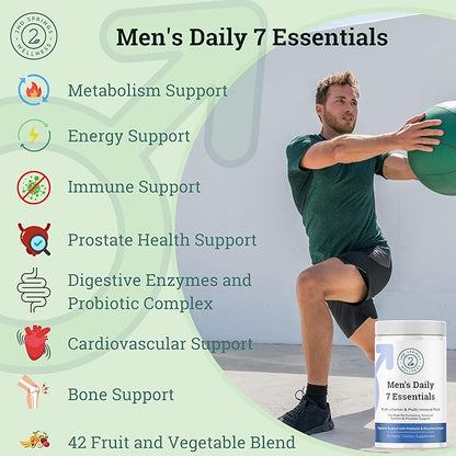 Daily 7 Essentials Men's Vitamin Pack - 7 Pack Adult Male Multivitamin & Multimineral Pack for Energy, Metabolism, Immune System Support, Prostate Support with Probiotic, Digestive Enzymes