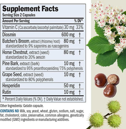 ANDREW LESSMAN Circulation & Vein Support for Healthy Legs 60 Capsules - High Bioactivity Diosmin, Butcher's Broom, Visibly Reduces Swelling & Discomfort in Feet, Ankles, Calves, Legs