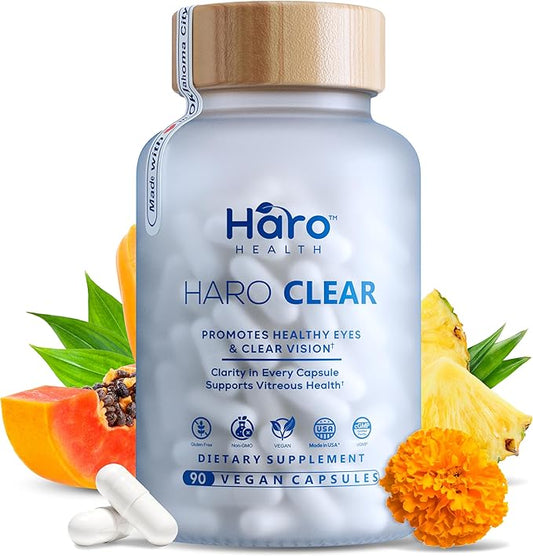 HARO Clear - Eye Health Supplements for Adults, Eye Vitamins with Lutein Zeaxanthin Bromelain L Lysine Supplements – A Powerful Booster for Eye Drops - Eye Health Vitamin, AREDS 2 Formula - 90 Caps