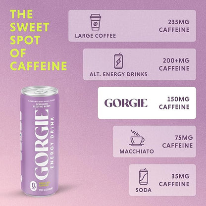 GORGIE Sugar Free Natural Energy Drinks, Sparkling Electric Berry (12 Pack) - Healthy Energy Drinks - Natural Coffee Replacement with Green Tea Caffeine and Biotin - 150mg Caffeine, Vegan, Low Calorie