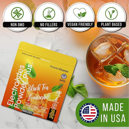 Electrolytes Powder Plus (50 Servings) Black Tea Lemonade Electrolyte Powder Zero Calorie Keto,0 Sugar, No Maltodextrin,1000mg Potassium,120mg Calcium,120mg Magnesium, Hydration Powder