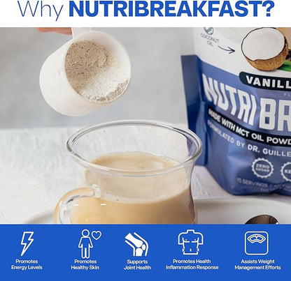 NutriBreakfast by Nutrillermo/Keto Protein Vanilla Latte Collagen Powder with MCT Oil/MCT Oil Powder with Collagen/Keto Collagen Peptides Powder with Grass-Fed Bovine Collagen Type I & III-15 Servings
