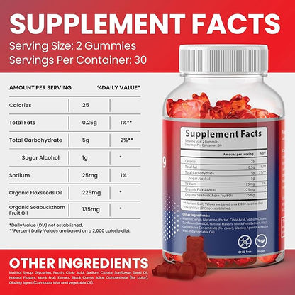 Omega 3 Gummies with Omegas 6, 7, 9, DHA & EPA - Sugar-Free Supplement for Brain, Heart, Eyes & Immune System (Mixed Fruits)