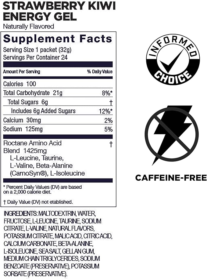 GU Energy Roctane Ultra Endurance Energy Gel, Vegan, Gluten-Free, Kosher, and Dairy-Free On-The-Go Sports Nutrition for Running, Biking, Hiking or Skiing, Strawberry Kiwi (24 Packets)