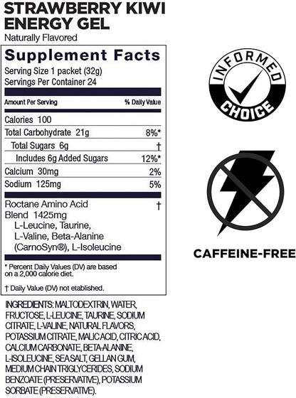 GU Energy Roctane Ultra Endurance Energy Gel, Vegan, Gluten-Free, Kosher, and Dairy-Free On-The-Go Sports Nutrition for Running, Biking, Hiking or Skiing, Strawberry Kiwi (24 Packets)