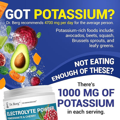 Dr. Berg Zero Sugar Hydration Keto Electrolyte Powder - Enhanced w/ 1000 mg of Potassium & Real Pink Himalayan Salt (NOT Table Salt) - Pomegranate and Cherry Hydration Drink Supplement - 50 Servings