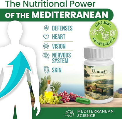 Omnes | Complete Multivitamin | Natural Extracts from Premium Mediterranean Diet Ingredients | +12 Vitamins and Minerals | Nutrition, Antioxidants, Energy | 60 Capsules