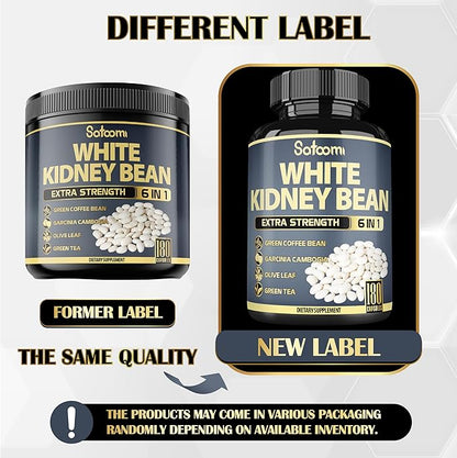 Satoomi 6in1 White Kidney Bean Extract Capsules - 6 Month Supply - Extra Blend with Olive Leaf, Green Coffee Bean & Green Tea - 180 Counts