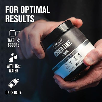 Jacked Factory Creatine Monohydrate + HMB - Creatine HMB Supplement & Lean Muscle Building Agent with Vitamin D - Increase Muscle Growth, Strength, Enhanced Energy - 30 Servings, Unflavoured