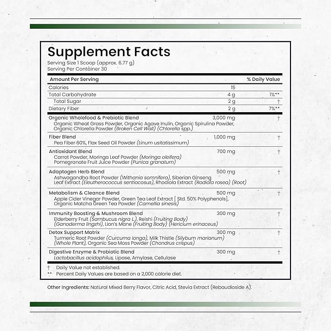 Nature's Pure Blend Liquid Greens - Superfood Greens - Detox & Digestion Health - Probiotic - Mushroom Blend - Adaptogens - Green Tea Matcha Taste (Matcha Flavor) - 30 Servings - Liquid Greens