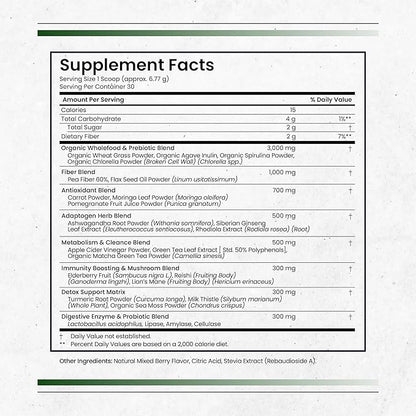 Nature's Pure Blend Liquid Greens - Superfood Greens - Detox & Digestion Health - Probiotic - Mushroom Blend - Adaptogens - Green Tea Matcha Taste (Matcha Flavor) - 30 Servings - Liquid Greens