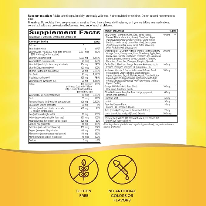 Nature's Way Alive! Max6 Potency Adult Complete Multivitamin, with Iron, Vitamins A, C, E & B-Vitamins Including Methylated B12 & Folate, Supports Energy Metabolism*, 90 Capsules (Packaging May Vary)