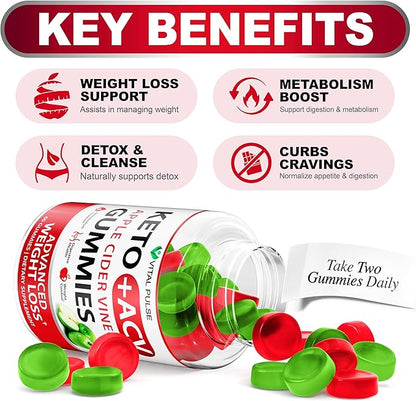 Keto ACV Gummies Advanced Weight Loss - ACV Keto Gummies for Weight Loss Gummy Supplement for Women and Men - Detox - Apple Cider Vinegar - Apple Flavor