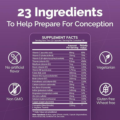 CONCEIVE PLUS Women's Fertility Support | Conception Vitamin Complex, Folic Acid, Zinc and Biotin | 30-Day Supply Fertility Supplement for Use When Trying to Get Prgenant | 60 Soft Capsules