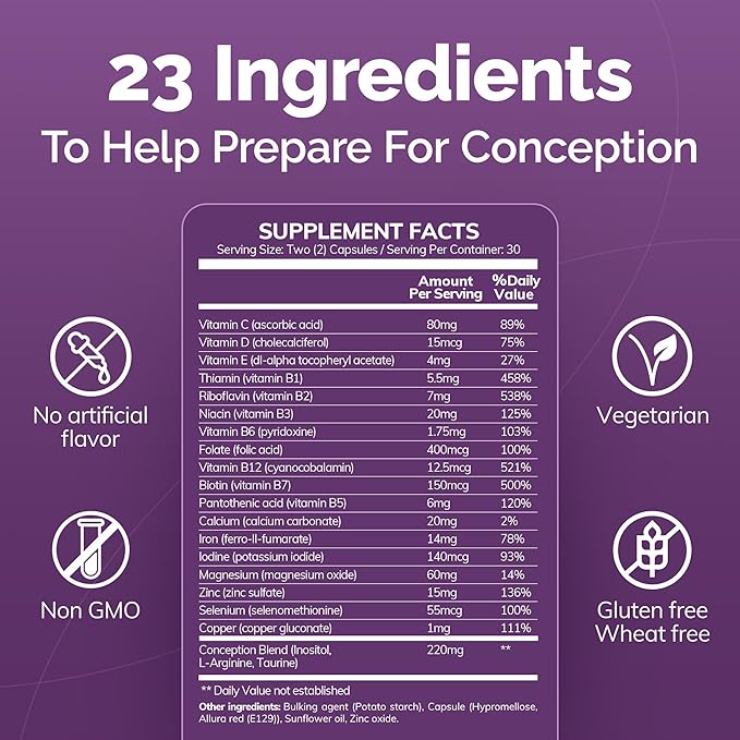CONCEIVE PLUS Women's Fertility Support | Conception Vitamin Complex, Folic Acid, Zinc and Biotin | 30-Day Supply Fertility Supplement for Use When Trying to Get Prgenant | 60 Soft Capsules