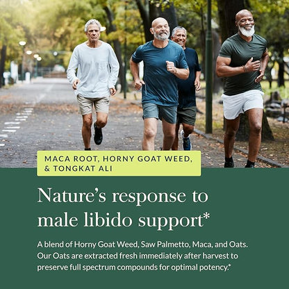 Gaia Herbs Male Libido - Herbal Supplement with Saw Palmetto, Horny Goat Weed, Maca & Oats - Supports Stamina, Vitality & Hormone Balance for Men - 60 Vegan Liquid Phyto-Capsules (20-Day Supply)