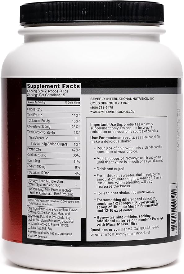 PROVOSYN. The Original Ultra-Premium Whole Egg, Milk (Casein + Whey) and Beef Protein Powder. Fast Muscle Building + Recovery. Perfect for Hard Gainers. Vanilla Flavor, 616 g The Mature Users Protein.