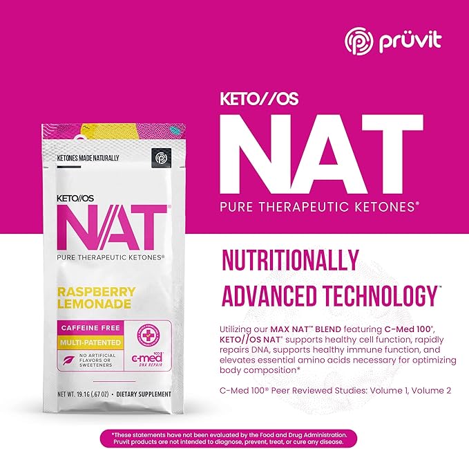 PRÜVIT Keto//OS NAT® Raspberry Lemonade Keto Supplements – Caffeine Free - Exogenous Ketones - BHB Salts Ketogenic Supplement for Workout Energy Boost for Men and Women (20 Count)