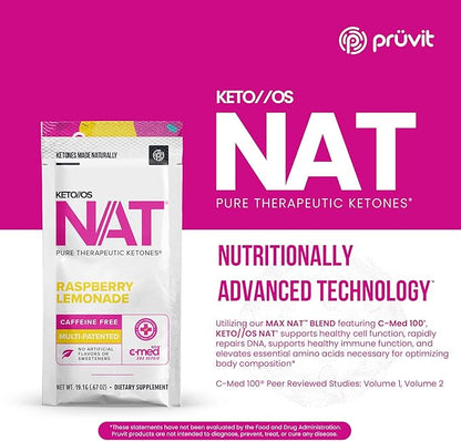 PRÜVIT Keto//OS NAT® Raspberry Lemonade Keto Supplements – Caffeine Free - Exogenous Ketones - BHB Salts Ketogenic Supplement for Workout Energy Boost for Men and Women (20 Count)