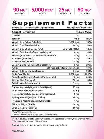 Nature's Truth Hair, Skin & Nails Vitamin | 5000mcg Biotin | 165 Softgels | with Collagen | Non-GMO & Gluten Free Supplement