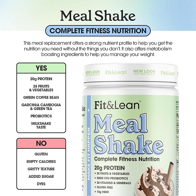 Fit & Lean Meal Shake, Fat Burning Meal Replacement, Protein, Fiber, Probiotics, Chocolate, 1lb, 10 Servings Per Container