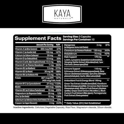 Kaya Naturals Multivitamin for Men - Men's Prostate Multivitamin - Multi Mineral Daily Supplement - Pills for Men - Supports Healthy Prostate - Vitaminas para Hombres - 30 Veggie Capsules