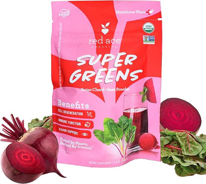 Red Ace Swiss Chard & Beet Powder, Gluten Free, Vegan, Organic Pre Workout, Supplement for Men & Women, Energy Boost Supplements, Nitric Oxide Booster, Superfood Greens, Health & Wellness, 5.3oz