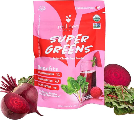 Red Ace Swiss Chard & Beet Powder, Gluten Free, Vegan, Organic Pre Workout, Supplement for Men & Women, Energy Boost Supplements, Nitric Oxide Booster, Superfood Greens, Health & Wellness, 5.3oz