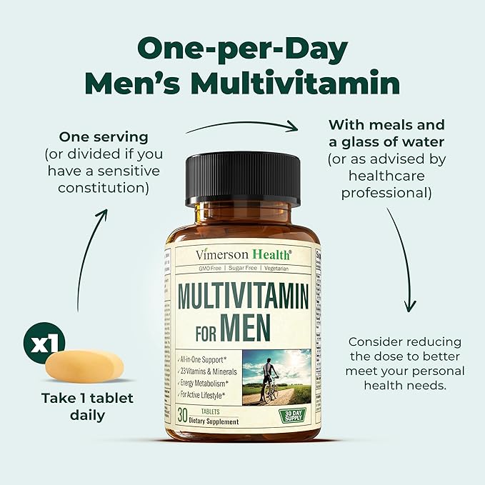 Multivitamin for Men - Daily Mens Multivitamins & Multiminerals with Vitamin A, C, D, E, B12, Zinc & Iron. Essential Vitamins for Men - Mens Vitamins for Energy, Focus, and Mens Health. 30 Tablets
