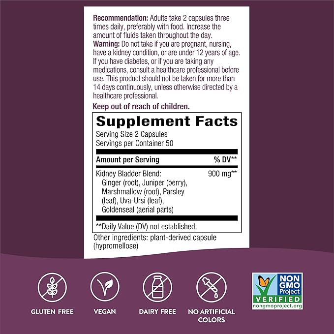 Nature's Way Kidney Bladder, Traditional Herbs Supplement, 900mg Per Serving, 100 Vegan Capsules (Pack of 2)