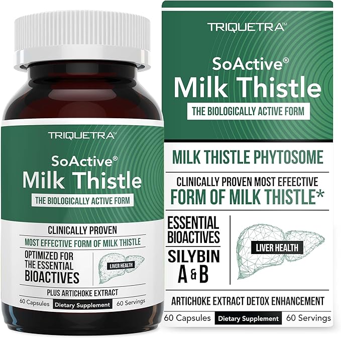 Triquetra Health SoActive® Milk Thistle: 10X More Effective Milk Thistle Phytosome, Optimized for Essential Bioactive Silybin A & B Plus Bilear® Artichoke Extract & Bile Enhancer | 60 Servings