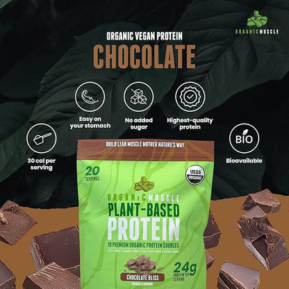 Organic Vegan Protein Powder - Plant Based Chocolate Protein Powder with Pea, Hemp, Brown Rice, Chia Seed & Amino Acids - Low Calorie for Muscle Growth & Speed Recovery by Organic Muscle