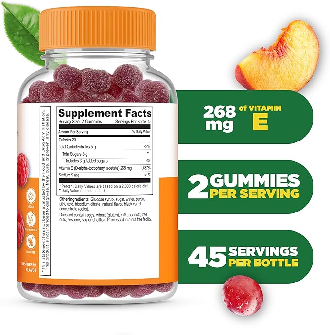 Lifeable Vitamin E Gummies | 268mg | Great Tasting Vitamin E Supplements | Skin, Eye Health and Immune Function Support | VIT E for Adults, Men, Women | 90 Gummies