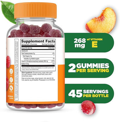 Lifeable Vitamin E Gummies | 268mg | Great Tasting Vitamin E Supplements | Skin, Eye Health and Immune Function Support | VIT E for Adults, Men, Women | 90 Gummies