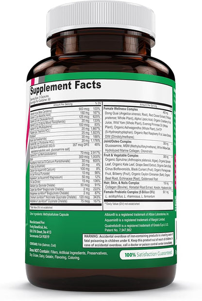 PURELY beneficial Women’s Whole Food MultiVitamin –58 Key Nutrients Including Vitamins, Minerals, Herbs, Probiotics, with Iron, Hair, Skin & Nail Complex for Complete Female Wellness- 180 Capsules