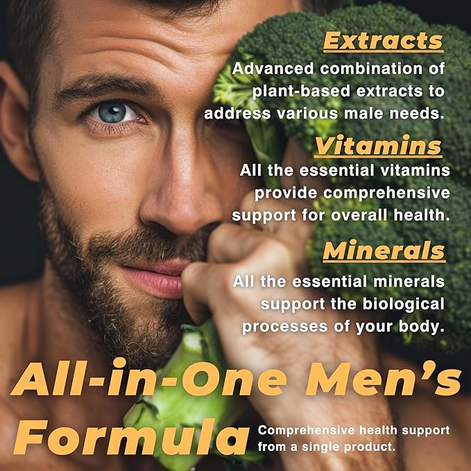 Men's Multivitamin & Mineral Complex with Plant-Based Extracts - Multivitamin for Men Improves Overall Health, Antioxidant & Natural Body Support - 60 Capsules - 30 Day Supply