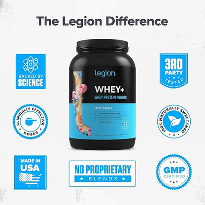 LEGION Whey+ Whey Isolate Protein Powder from Grass Fed Cows - Low Carb, Low Calorie, Non-GMO, Lactose Free, Gluten Free, Sugar Free, All Natural Whey Protein Isolate, (30 Serving, Fruity Cereal)