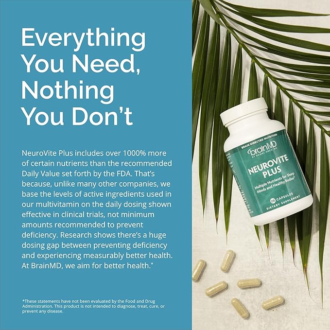 Dr Amen BrainMD NeuroVite Plus - 120 Capsules, Pack of 2 - Multivitamin & Mineral Supplement - Enhanced with Phytonutrients, Enzymes & Whole Foods - Gluten Free - 60 Total Servings