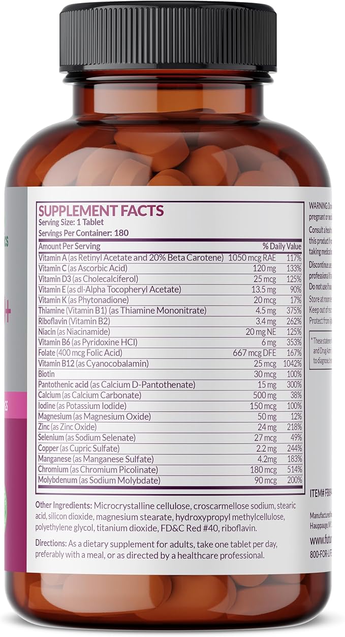 Futurebiotics Women's 50+ Multivitamin Once Daily Multivitamin for Active Women Over 50, Non-GMO, 180 Tablets