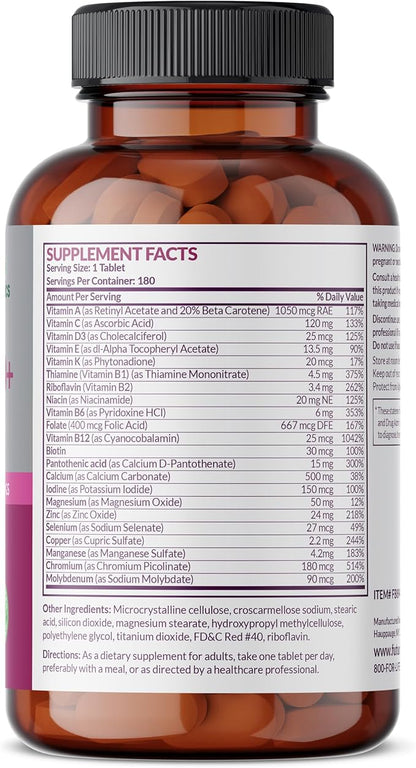 Futurebiotics Women's 50+ Multivitamin Once Daily Multivitamin for Active Women Over 50, Non-GMO, 180 Tablets