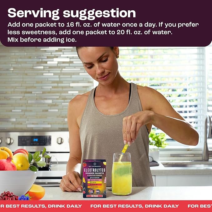 KEY NUTRIENTS Multivitamin 20 Pack Electrolytes Powder Packets No Sugar - 5 Delicious Flavors Post Workout and Recovery Hydration Packets - No Calories, Electrolytes Powder Packets