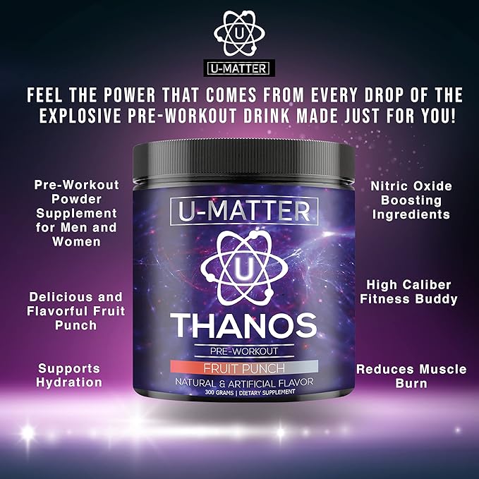 Thanos Pre-Workout Powder | Includes L-Taurine, Betaine Anhydrous, L-Arginine, L-Citrulline Malate & L-Tyrosine | Fruit Punch Flavored PreWorkout | Energy Boost, Pump, & Focus - 30 Servings