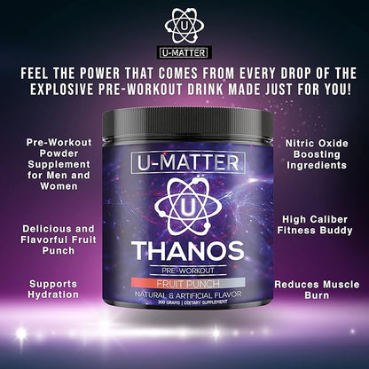 Thanos Pre-Workout Powder | Includes L-Taurine, Betaine Anhydrous, L-Arginine, L-Citrulline Malate & L-Tyrosine | Fruit Punch Flavored PreWorkout | Energy Boost, Pump, & Focus - 30 Servings