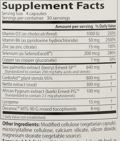 Doctor's Best Comprehensive Prostate Formula - Saw Palmetto, African Pygeum Bark, Nettle Root, CardioAid, & SelenoExcell - Prostate Support & Urinary Health, 120 Count